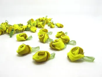 15 Ks Žltá Akryl Cítil Valcované Puky|S Leaf Slučky|Nalepiť|Kvetinový Empplique|Rozetu Kvety|Ruže Puky|Flower Decor|